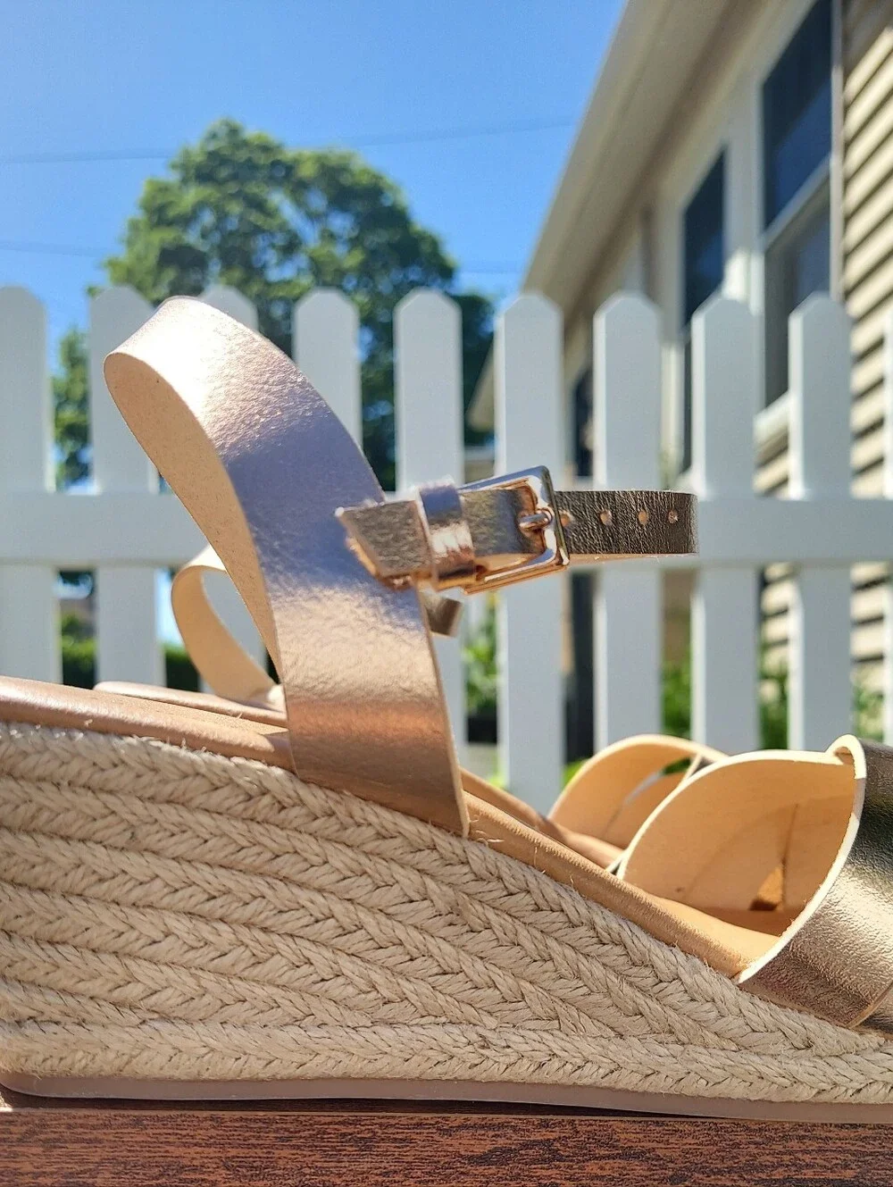 Lands End Metallic Rose Gold Espadrille Wedge Sandals Women Size 8.5 Coastal - Picture 8 of 14